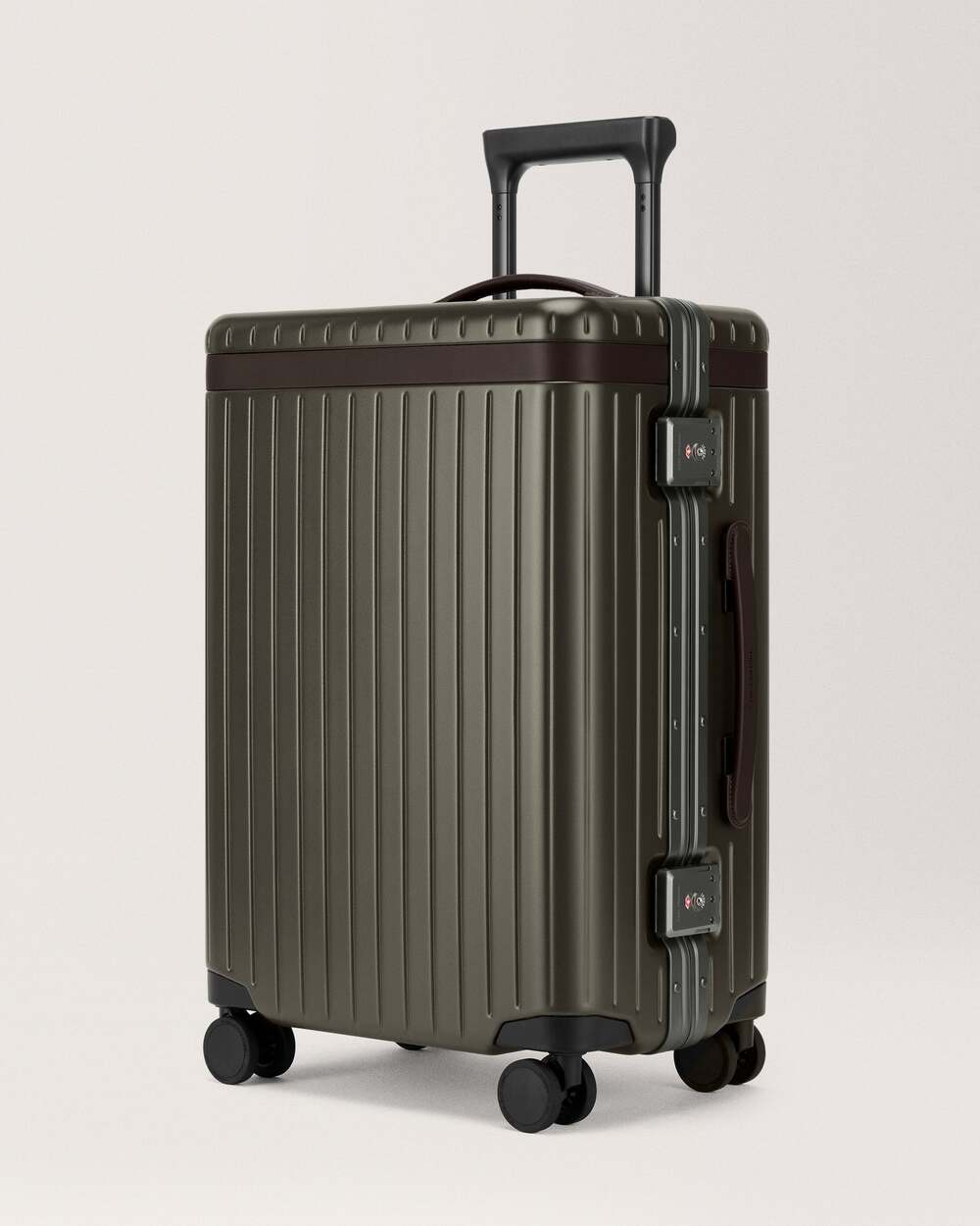 Carl Friedrik Large Carry-On Hybrid Suitcase 49L Dark Olive/Chocolate NEW